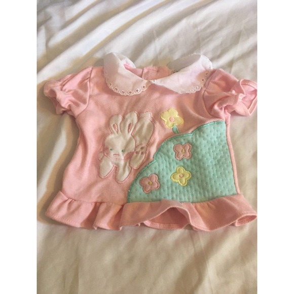 Small Stars VTG 80s Baby Bunny Puff Sleeve Peter Pan Collar Applique Top 6 9 Mo - Picture 1 of 6
